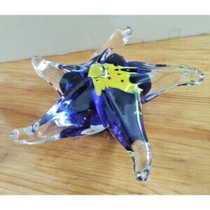 Art Glass Starfish Hand Blown Paperweight Cobalt Blue/Clear Milleflori